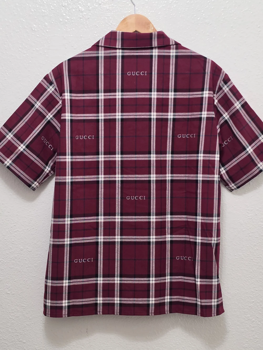 Gucci Men's Burgundy Plaid Short-Sleeve Shirt